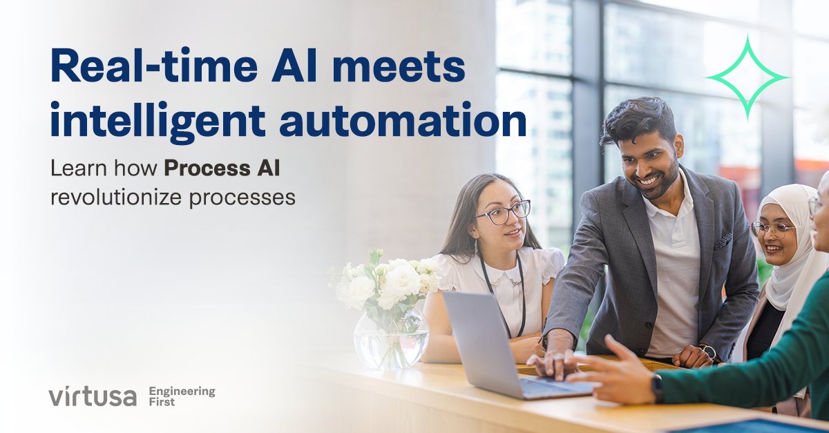 VirtusaCorp's tweet image. #Automation isn’t enough, businesses need intelligence. Learn how Virtusa’s #ProcessAI integrates #AI-driven decisioning with automation, ensuring real-time process optimization for better outcomes: splr.io/6015UgeNP #EngineeringFirst