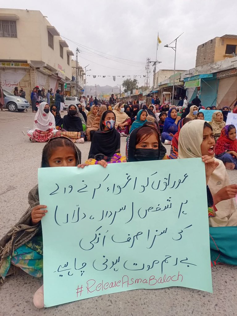 BalochWF's tweet photo. It is regretting to witness that a 27-year-old Baloch girl, Asma Jatak Baloch, was forcefully detained by the local militias openly and the law enforcement agencies are failed to produce her despite continuos protests and nomination of the culprit. We believe that such tactics further justify the state’s involvement in intensifying such unethical and anti-Baloch policies, ensuring unrest in the Baloch society. The regional situations are worsened at a priority base with policies like enforced disappearances of the Baloch, blackmailing, drug addiction and so forth. Now, it has come to light that even Baloch women are not safe in their houses.

Asma Jattak’s kidnapping and blackmailing the family is evident in unveiling all these faces. We request the Baloch nation to support Asma Baloch’s family and raise their voices against this oppression.

#SaveBalochWomen
#StopBalochGenocide