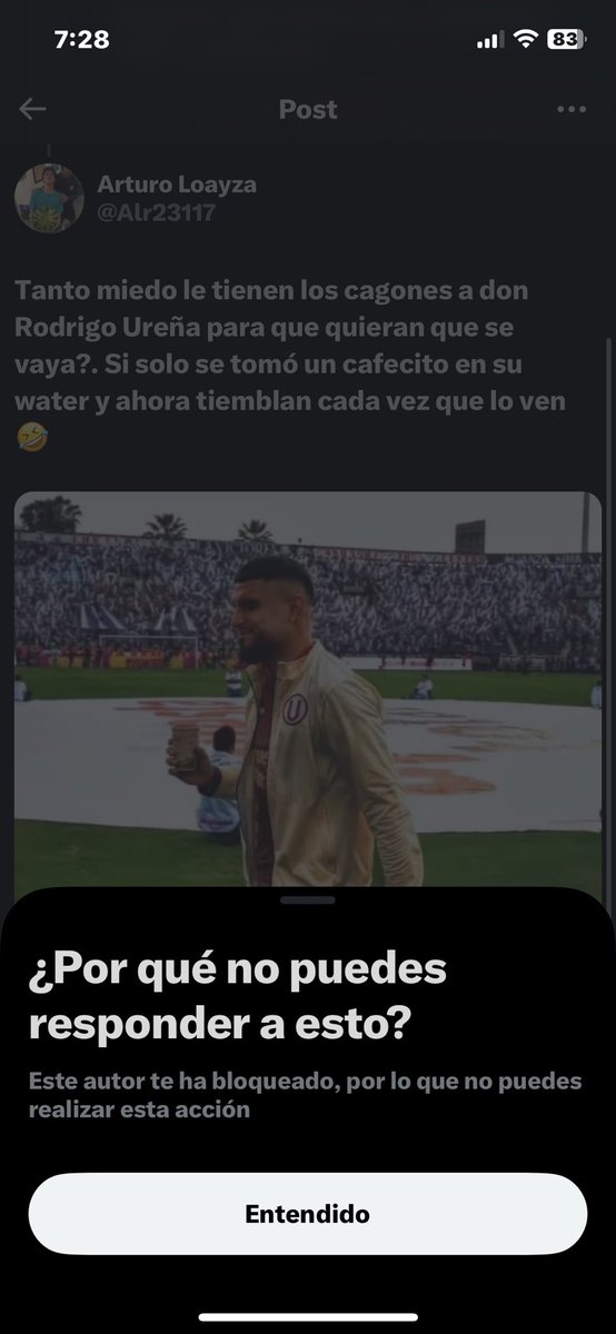 Alr23117's tweet photo. De tantas domadas a @Walo_1901 me bloqueó. Típico de cagon que arruga, no me sorprende x algo es hincha de ese circo llamado Alianza Lima https://t.co/7vjZy3nmoD