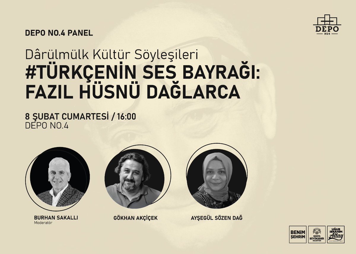 “Türkçem, benim ses bayrağım!”

8 Şubat cumartesi günü modern Türk şiirinin büyük üstası 
Fazıl Hüsnü Dağlarca’yı   şair yazar Gökhan Akçiçek ve şair yazar Ayşegül Sözen Dağ ile konuşacağız. 

Vakti olanları bekleriz.
<a href="/aysegulsd/">Ayşegül Sözen Dağ</a> <a href="/DepoNo_4/">DepoNo.4</a>