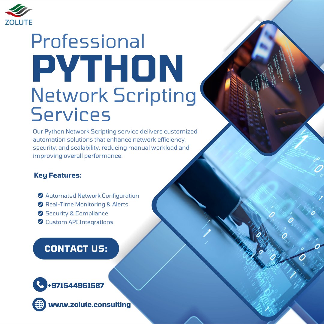 ZOLUTE's tweet image. Master Your Network with Professional Python Scripting!
zolute.consulting/services/profe…
#PythonScripting #NetworkAutomation #TechSolutions #ITInnovation #CustomScripts #NetworkSecurity #DigitalTransformation #PythonProgramming #BusinessEfficiency #zolute