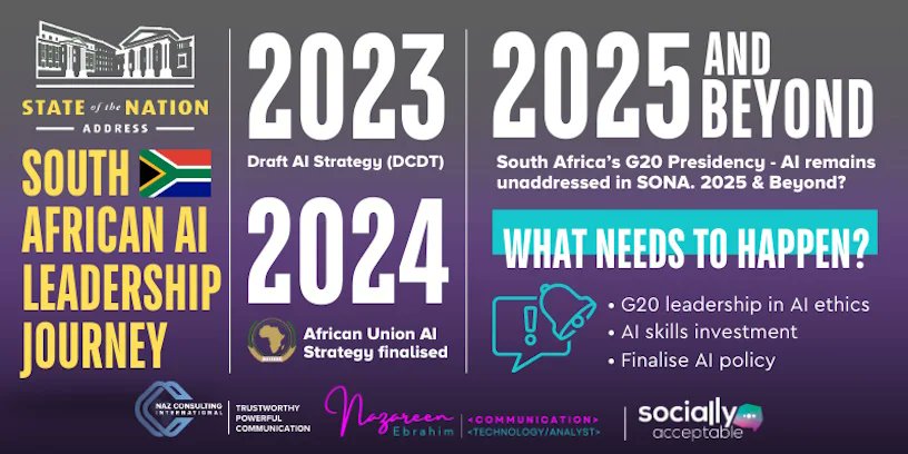 As SA takes the G20 presidency in 2025, its AI governance strategy is in focus. With France, Canada, Germany, Japan &amp; India advancing AI, SA’s leadership will shape global digital transformation &amp; economic growth.

🔗 Read more: nazconsulting.co.za/insights/ #G20 #AI #SouthAfrica
