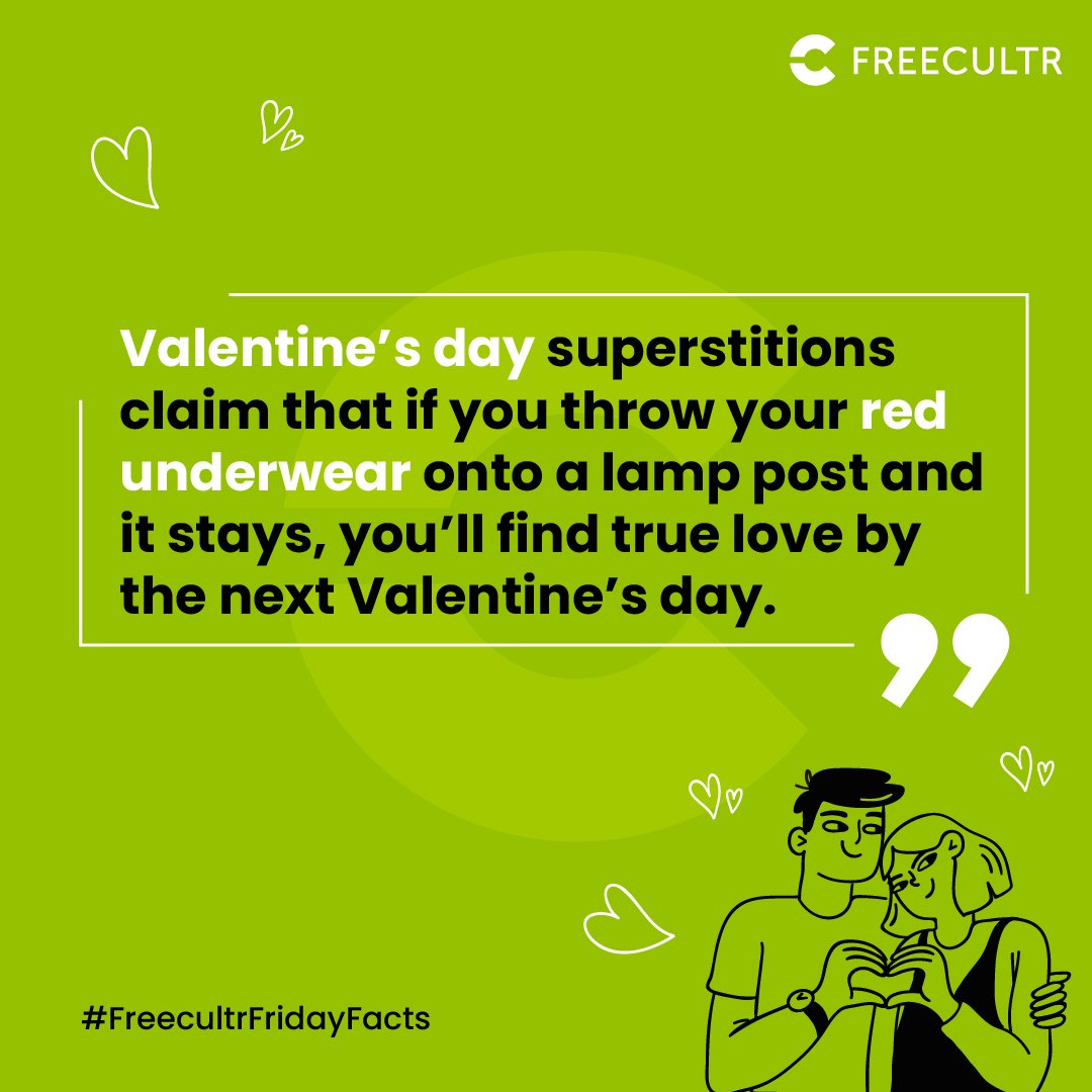 freecultr's tweet photo. 𝐖𝐡𝐨’𝐬 𝐟𝐞𝐞𝐥𝐢𝐧𝐠 𝐛𝐨𝐥𝐝 𝐭𝐡𝐢𝐬 𝐯𝐚𝐥𝐞𝐧𝐭𝐢𝐧𝐞'𝐬 𝐝𝐚𝐲?❤️

Fling your red undies onto a lamp post this Valentine’s, and if they stay, love is on its way by next year!

#Freecultr #FreecultrFridayFact #ValentinesDay

[Freecultr, FreecultrFridayFact,Valentine'sDay] https://t.co/5eIkRfhKMP