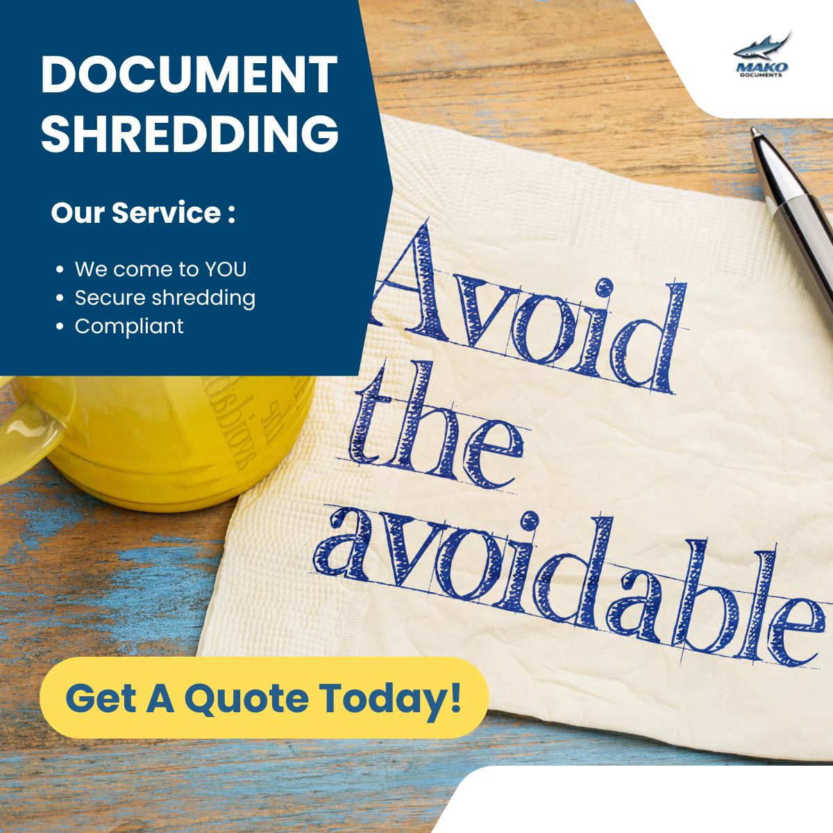 MakoDocuments's tweet photo. Avoid costly fines by staying compliant with data protection laws. Mako Documents makes it easy with our secure shredding services. ✅

📲 Call Mako Documents to get a quote.  (919) 636 5216 x 101

#raleigh #NorthCarolina #Cary #durham #Compliance https://t.co/E8hdHgdq04