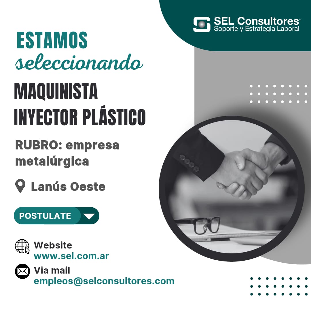 SELConsultores1's tweet photo. 𝙈𝘼𝙌𝙐𝙄𝙉𝙄𝙎𝙏𝘼 𝙄𝙉𝙔𝙀𝘾𝙏𝙊𝙍 𝙋𝙇𝘼́𝙎𝙏𝙄𝘾𝙊
➡️ Podes postularte enviando tu CV via mail a empleos@selconsultores.com (REF: MAQUINISTA INYECTOR PLÁSTICO)
😊 Les agradecemos la difusión
#empleo #trabajo #hiring #maquinista #inyector #plastico #selconsultores https://t.co/TQZpjKb0ez