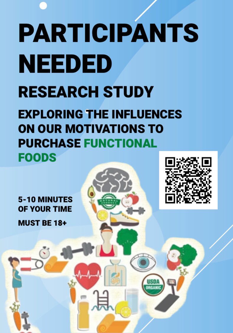 Check out final year project below which explores how motivations can influence intentions to purchase functional foods. You can access the survey here or by scanning the QR code: psychologygalway.qualtrics.com/jfe/form/SV_4N…