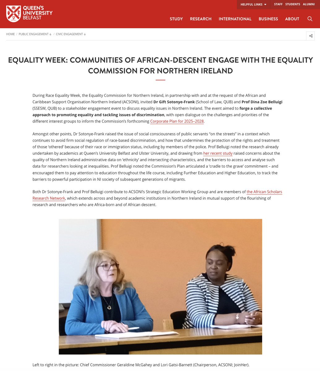 AfricanSRN (@africansrn) on Twitter photo At a stakeholder event by <a href="/EqualityCommNI/">Equality Commission</a> & <a href="/InfoAcsoni/">ACSONI</a>, our members <a href="/gift_sotonye/">Dr Gift Sotonye-Frank</a> & <a href="/DZBelluigi/">Prof Dina Zoe Belluigi</a> tackled race-based discrimination, policing & data equity in NI. Their voices are shaping real change. Read more: š qub.ac.uk/public-engagem⦠<a href="/QUBelfast/">Queen's University Belfast š</a> <a href="/QUBSSESW/">SSESW at Queen's</a> @QUBLaw <a href="/QUBstaff/">Queen's Staff</a> At a stakeholder event by <a href="/EqualityCommNI/">Equality Commission</a> & <a href="/InfoAcsoni/">ACSONI</a>, our members <a href="/gift_sotonye/">Dr Gift Sotonye-Frank</a> & <a href="/DZBelluigi/">Prof Dina Zoe Belluigi</a> tackled race-based discrimination, policing & data equity in NI. Their voices are shaping real change. Read more: š qub.ac.uk/public-engagem⦠<a href="/QUBelfast/">Queen's University Belfast š</a> <a href="/QUBSSESW/">SSESW at Queen's</a> @QUBLaw <a href="/QUBstaff/">Queen's Staff</a>