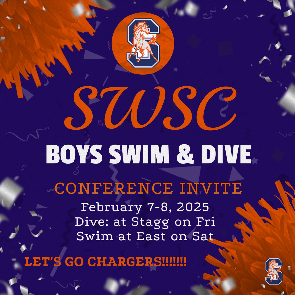 Wishing the best to our Boys Swim &amp; Dive team as the compete at the SWSC Conference Invites this weekend! GO CHARGERS! #chargerpride