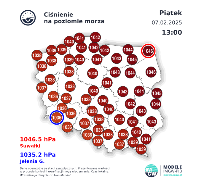 IMGWmeteo's tweet photo. W Suwałkach ciśnienie wynosi 1046,5hPa. W ciągu ostatnich 24h urosło📈 o 8,5hPA.
Jednak rekord (1054,4hPa) nie jest zagrożony.
#IMGW
#IMGWCMM https://t.co/ZqBAC64ze3