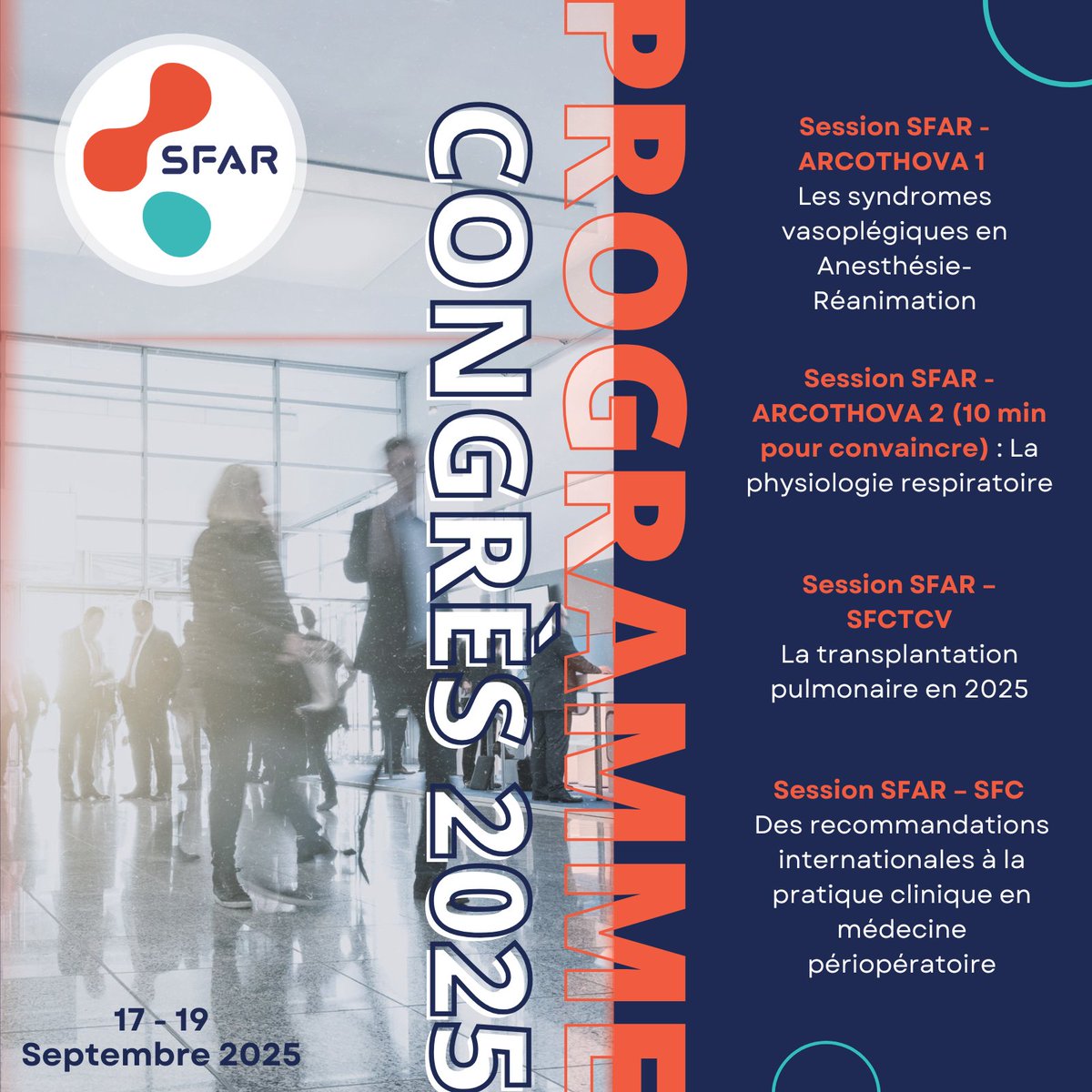 SFAR Anesthésie Réanimation (@sfar_org) on Twitter photo Présentation comités 2025 🎉
On commence cette nouvelle année avec la présentation du comité ARCOTHOVA ! Toute la semaine, découvrez les membres, leurs travaux en cours, projets et programme au congrès #SFAR2025 🤩
<a href="/AJARFrance/">AJAR France 🇫🇷</a> <a href="/SNPHARE/">SNPHARE</a> <a href="/SNJeunesAR/">Syndicat National des Jeunes Anesth-Réa</a> <a href="/SyndicatSnarf/">SNARF</a> <a href="/jeunesMIR/">ANJMIR</a> Présentation comités 2025 🎉
On commence cette nouvelle année avec la présentation du comité ARCOTHOVA ! Toute la semaine, découvrez les membres, leurs travaux en cours, projets et programme au congrès #SFAR2025 🤩
<a href="/AJARFrance/">AJAR France 🇫🇷</a> <a href="/SNPHARE/">SNPHARE</a> <a href="/SNJeunesAR/">Syndicat National des Jeunes Anesth-Réa</a> <a href="/SyndicatSnarf/">SNARF</a> <a href="/jeunesMIR/">ANJMIR</a>