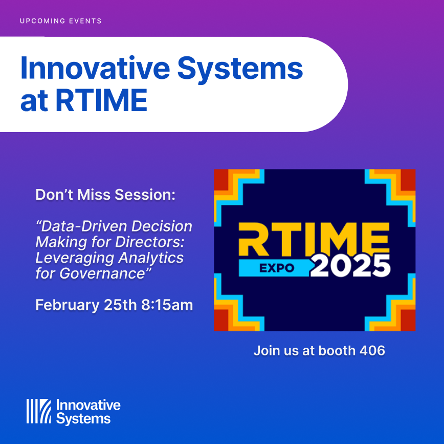 Looking forward to RTIME? Make sure to attend "Data-Driven Decision Making for Directors: Leveraging Analytics for Governance." Brian Weis, Director of Customer Success, will be speaking on the panel to address how to effectively use data analytics for board-level decisions.