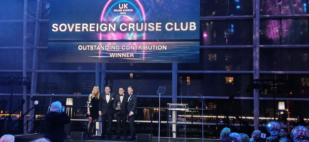carly_hal's tweet photo. What a fabulously sparkly night at the #UKCA25 when our brands reward top travel partners! So many congratulations to our @SeabournCruise winners @TheCruiseLine and @SovereignCruise and our highly commended @BolsoverCruise and @SixStarCruises. https://t.co/izO70Pawlp