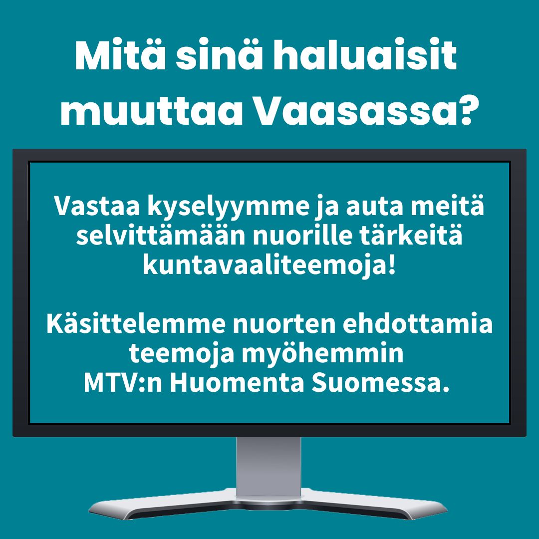 Pomedia selvittää, mihin asioihin etenkin vaasalaiset nuoret toivovat muutosta kuntavaaleissa.   

Vastauksesi voi päästä mukaan @nuortenaani-toimituksen ja MTV:n kanssa tehtävälle yhteistyövideolle!  

Linkki kyselyyn ja juttu aiheesta: pomedia.fi/2025/02/07/kun…

#Vaasa #Vaalit