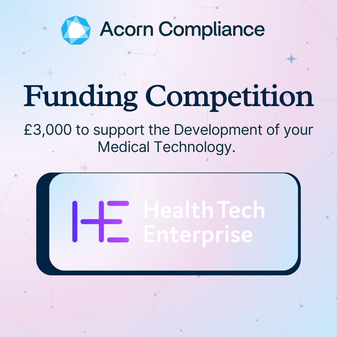 Acorn Compliance (@acorncompliance) on Twitter photo The <a href="/HealthEnterpris/">Health Tech Enterprise</a> is hosting an #Innovation Voucher Competition to support your novel Medical Technology up until the 4th April 2025 (5pm).
A £3,000 voucher is up for grabs and direct access to #HealthTech Enterprise and <a href="/Smallfry_design/">Smallfry</a> Teams!
healthtechenterprise.co.uk/nhs-innovation… The <a href="/HealthEnterpris/">Health Tech Enterprise</a> is hosting an #Innovation Voucher Competition to support your novel Medical Technology up until the 4th April 2025 (5pm).
A £3,000 voucher is up for grabs and direct access to #HealthTech Enterprise and <a href="/Smallfry_design/">Smallfry</a> Teams!
healthtechenterprise.co.uk/nhs-innovation…