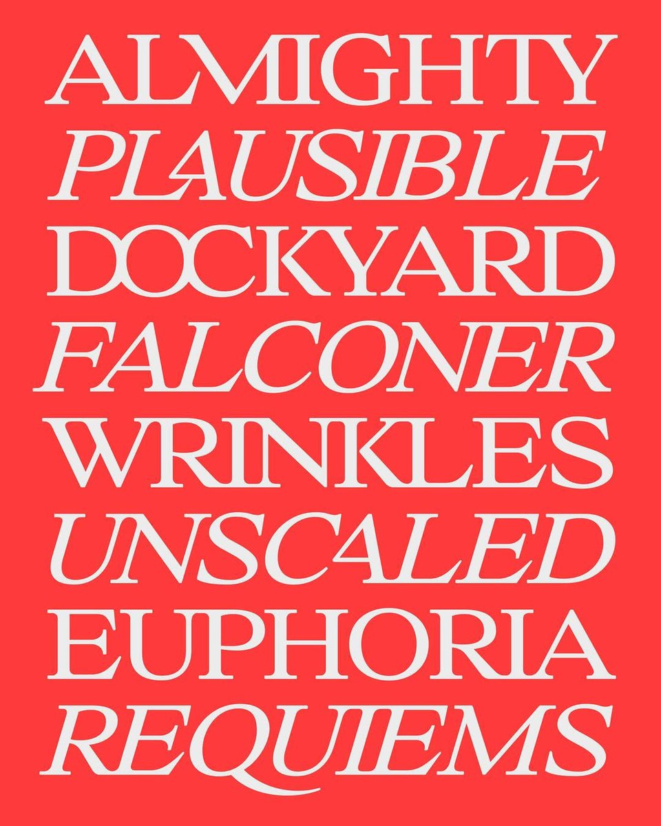 certainmagazine's tweet photo. #Large is a transitional serif #typeface designed by Alexandre Créquer @alexcreq, a #typedesigner based in Rennes. Defined by ample width, soft corners and a large set of #ligatures, it is available in two styles, Roman and https://t.co/cJL7tPiNjW #typedesign #certainmagazine https://t.co/Tg7VJQPWKq