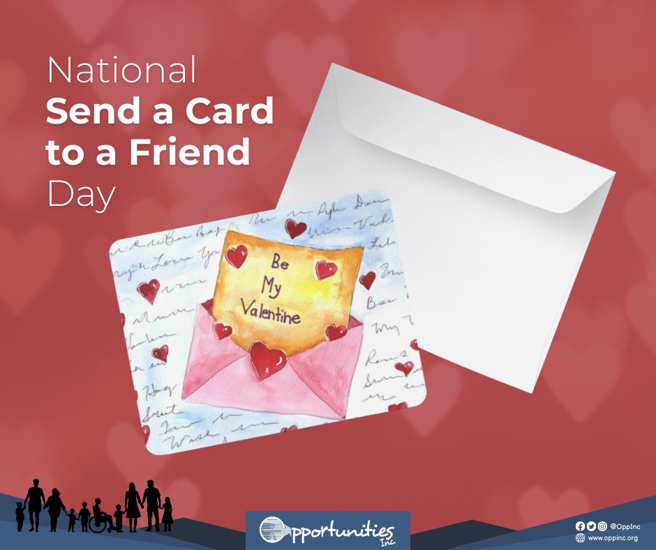 💌 National Send a Card to a Friend Day is the perfect time to brighten someone's day! 

We create custom cards with your personal message, family photos, and more! 

Order here: rfr.bz/t360cef 

#OpportunitiesInc #OppInc  #SendACardDay #ValentinesDay #ShareTheLove