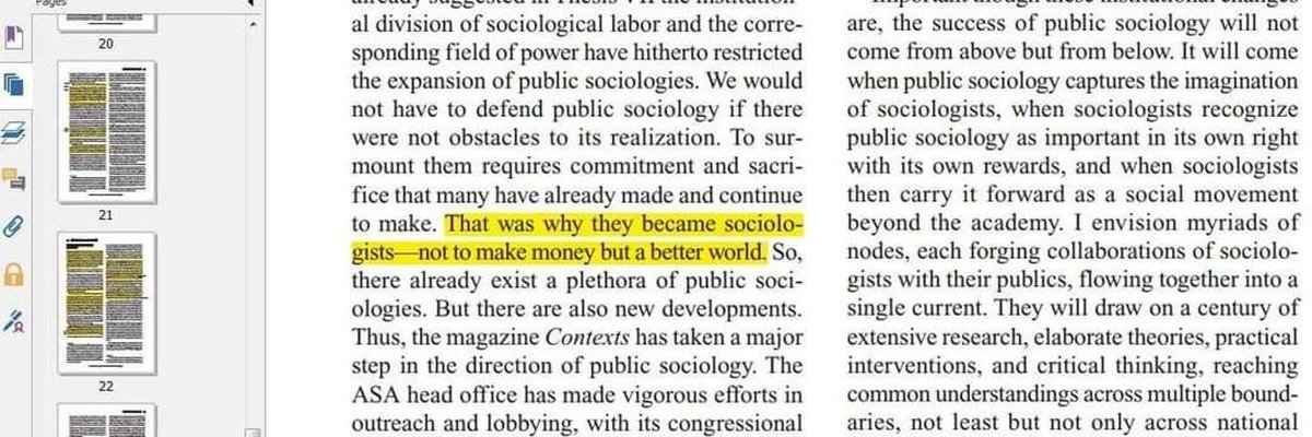 morteza_hm's tweet photo. I just remembered that my Twitter/X header image is a snapshot of late Michael Burawoy's Public Sociology. 

"That was why they became sociologists- not to make money but a better world." https://t.co/jK7Fn0UbDi