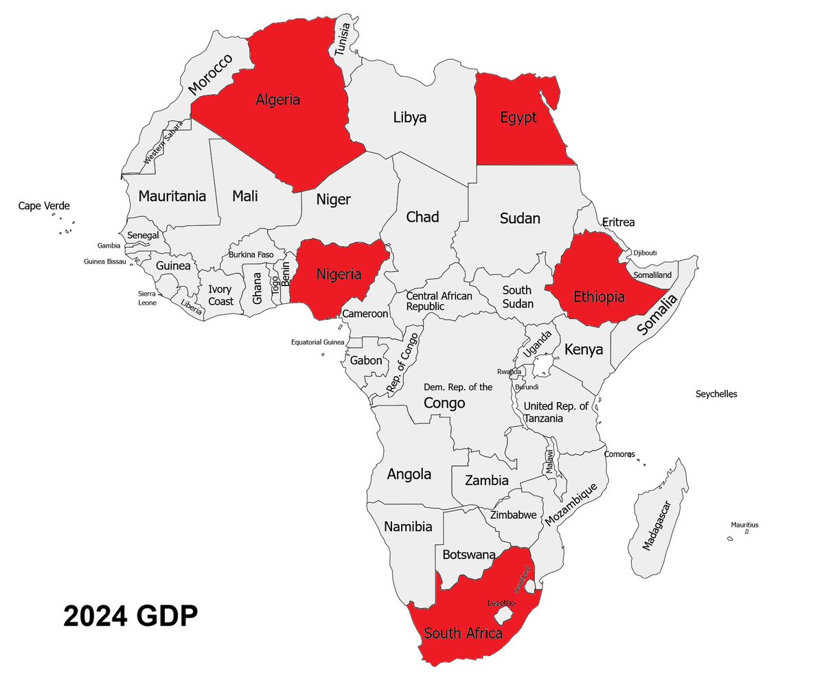 Thread on fascinating African maps you've probably never seen before. 🧵

1. Just These 5 Countries Generates Half of Africa’s Total GDP