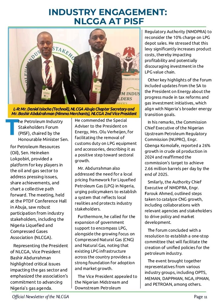 NLCGA_'s tweet image. Catch up with industry updates and insights in the January edition of our monthly e-Newsletter.

Click the link below to access the full copy: nigerialpgas.com/newsletters

#NLCGA #JanuaryEdition #GasIndustry