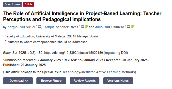 quiquesr's tweet photo. Aquí están los resultados de nuestra última investigación sobre #IA y #MétodosActivos en #educación con mis colegas @JRuizPalmero y @srviruel de @InnoEducaUMA en la revista @EducSci_MDPI
➡️The Role of Artificial Intelligence in PBL
➡️https://t.co/Wmr9KWvu7m
➡️JCR Q1 https://t.co/tTXSrpqa9Z