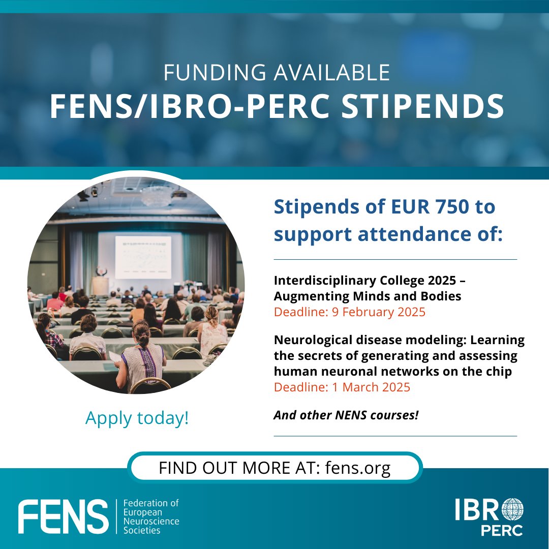 💶 Stipends available!

Are you a #neuroscience student looking to broaden your knowledge while gaining international experience? 🎓🌍

Apply for a #FENS/IBRO-PERC stipend! 🌟

🔎 Browse the course offerings and apply today: loom.ly/yJqQ0rY

<a href="/IBROorg/">IBRO - International Brain Research Organization</a>