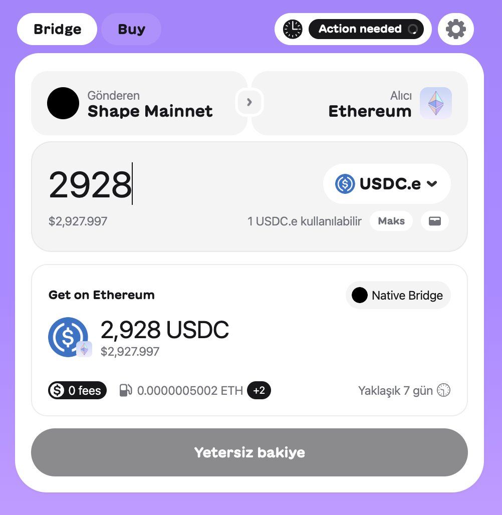 elince stabil tutanlara amme hizmeti
2734 dolara 1 eth al
ethyi relaydan shape ağına at
reservoir swaptan 2928 dolara sat
superbridge'den usdc'yi eth mainnete gönder(main bridge'in çekim süresi 1 hafta)