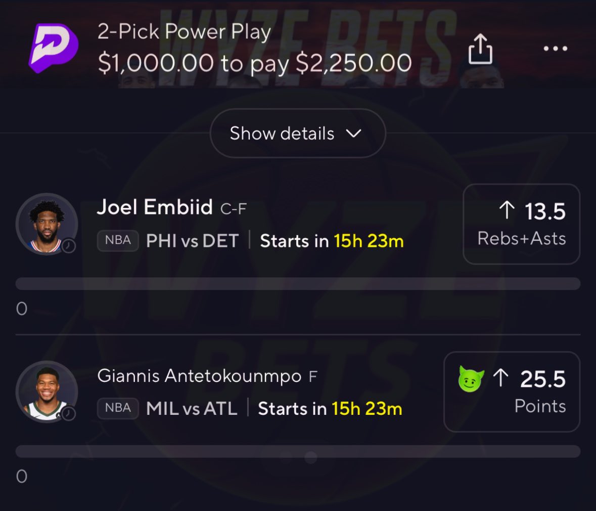 🌙  Late Night NBA 🏀 IF this parlay cashes I’ll GIVEAWAY $500 to SOMEONE who LIKES/RT’s

MUST be Following <a href="/wyzebets/">🍀</a> 

#GamblingX | #PrizePicks