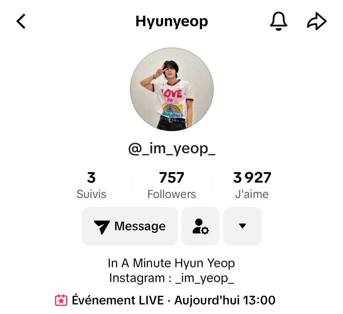 TIKTOK_LIVE_📱

_Hyunyeop sera en live sur TikTok à 13h !

🔗 tiktok.com/@_im_yeop_?_t=…

• #TAN #티에이엔 #현엽 #yeop_hoto #HYUNYEOP @/_im_yeop_