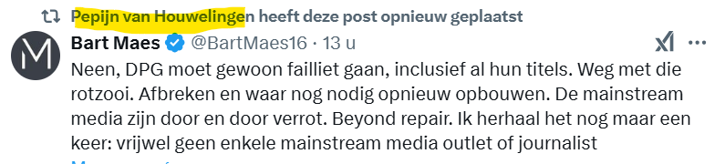 mkeulemans's tweet photo. 7/ ...Wat ze *willen* dat je denkt is: "Die media en de RoVeRhEiD spelen onder één hoedje! Weg ermee!" π’
Powered by opstokers als @PvanHouwelingen natuurlijk.
Kamerlidje hoor. π
Maar: #trapernietin, #checkjefeiten π₯³ https://t.co/cEZq7xt7KR