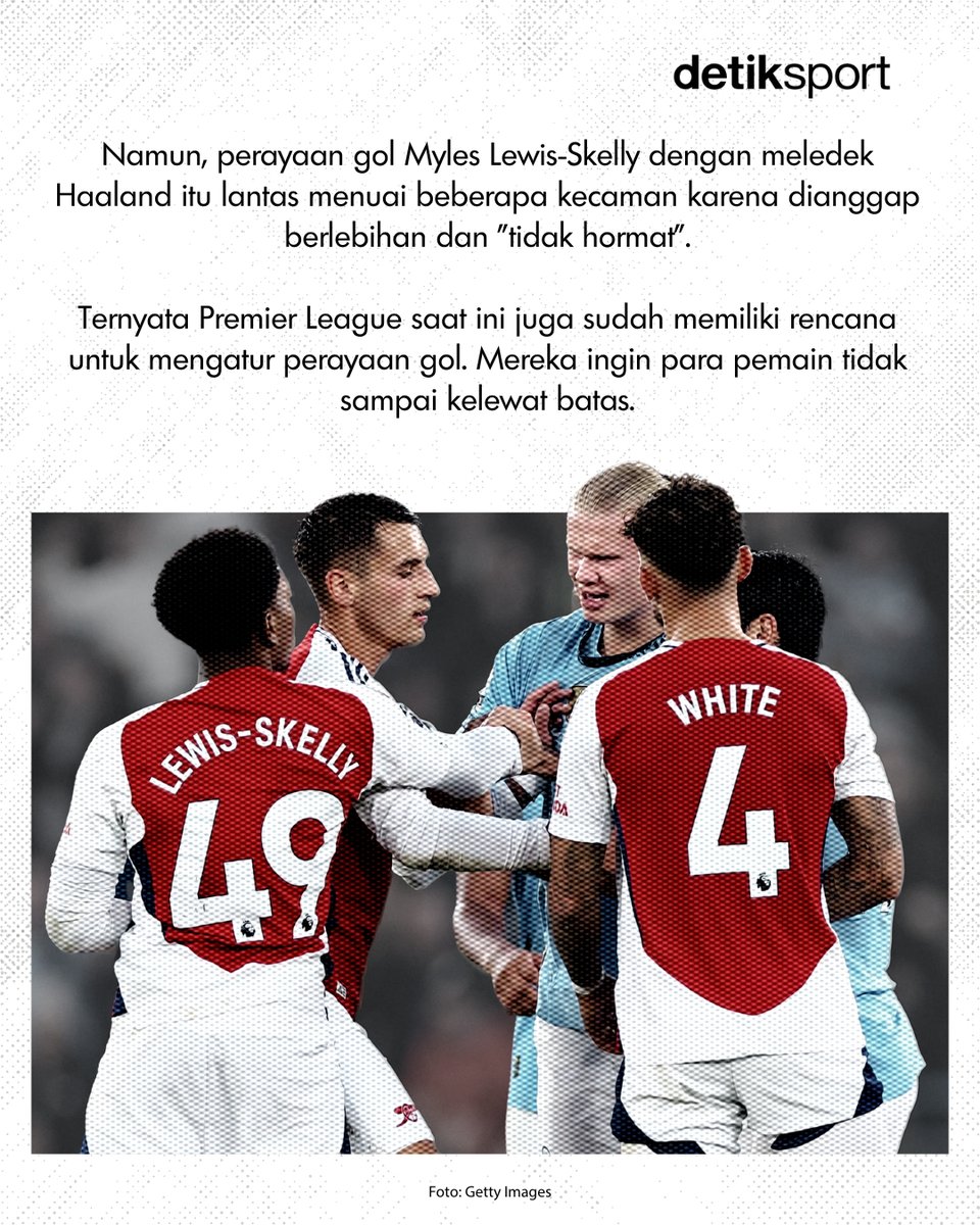detiksport's tweet image. 𝐒𝐄𝐋𝐄𝐁𝐑𝐀𝐒𝐈 𝐏𝐄𝐌𝐀𝐈𝐍 𝐀𝐊𝐀𝐍 𝐃𝐈𝐀𝐓𝐔𝐑 😳⁣
⁣
Setelah Myles Lewis-Skelly meledek Erling Haaland lewat selebrasi meditasi, muncul kabar rencana Premier League untuk mengatur perayaan gol pemain 😱⁣
⁣
#PremierLeague #LewisSkelly #ErlingHaaland #detiksport