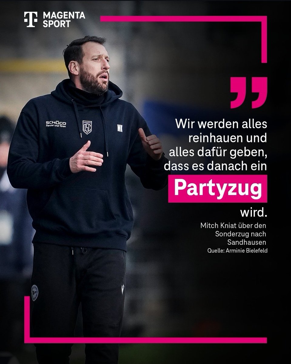 Arminia Bielefelds trener ønsker fansen lykke til med DHZ-spillet. Sonderzug = Partyzug. Auf geht's!