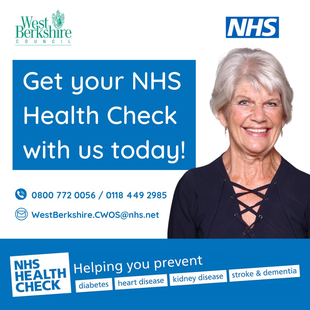 WestBerksPH's tweet photo. Aged between 30-74, your GP will contact you to let you know that Solutions4Health will be inviting you for a free Health Check. You can find more information and booking here: https://t.co/GIOqK57aeb call 0800 772 0056 / 0118 449 2985 or email WestBerkshire.CWOS@nhs.net. https://t.co/DYEofTBC1g