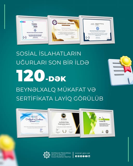 Dövlət Əmək Müfəttişliyi Xidməti (@demx_gov_az) on Twitter photo ✅ Nazirlik tərəfindən aparılan islahatların nailiyyətləri son bir ildə 120-dək beynəlxalq mükafat və sertifikata layiq görülüb.
ℹ️ Dövlət xidmətlərinin «ASAN xidmət indeksi» üzrə qiymətləndirilməsində isə Nazirlik 2024-cü ildə növbəti dəfə 1-ci yeri tutub. ✅ Nazirlik tərəfindən aparılan islahatların nailiyyətləri son bir ildə 120-dək beynəlxalq mükafat və sertifikata layiq görülüb.
ℹ️ Dövlət xidmətlərinin «ASAN xidmət indeksi» üzrə qiymətləndirilməsində isə Nazirlik 2024-cü ildə növbəti dəfə 1-ci yeri tutub.