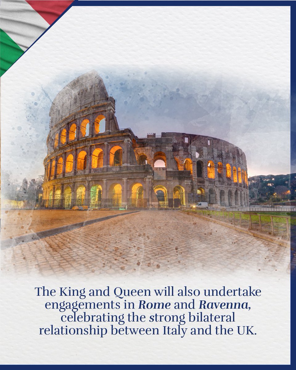 🇻🇦 🇮🇹 The King and Queen will undertake State Visits to the Holy See and Italy in early April 2025.
 
The State Visits will celebrate the Catholic Church's 2025 Jubilee Year and the strong bilateral relationship between Italy and the UK. 
 
🇻🇦 🇮🇹 Il Re e La Regina effettueranno