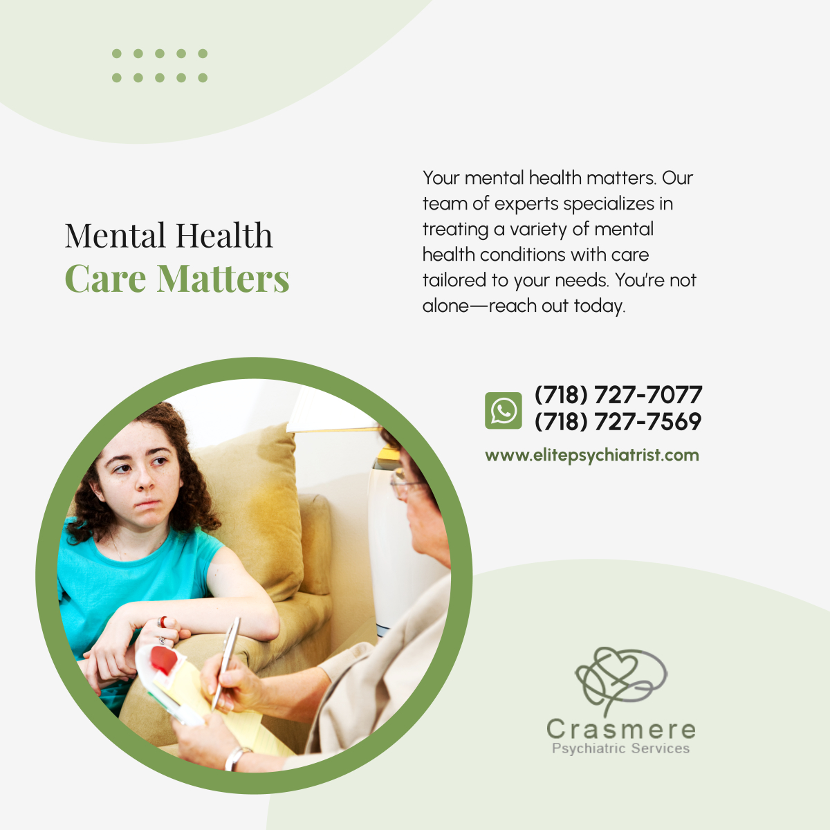 CrasmerePsych's tweet photo. At Crasmere Psychiatric Services, we provide care for conditions such as Generalized Anxiety Disorder, PTSD, ADHD, bipolar disorder, and more. Let our compassionate team guide you toward a healthier, happier life. Contact us now to learn about our services. 

#ComprehensiveCare https://t.co/W6wOJLYHF2