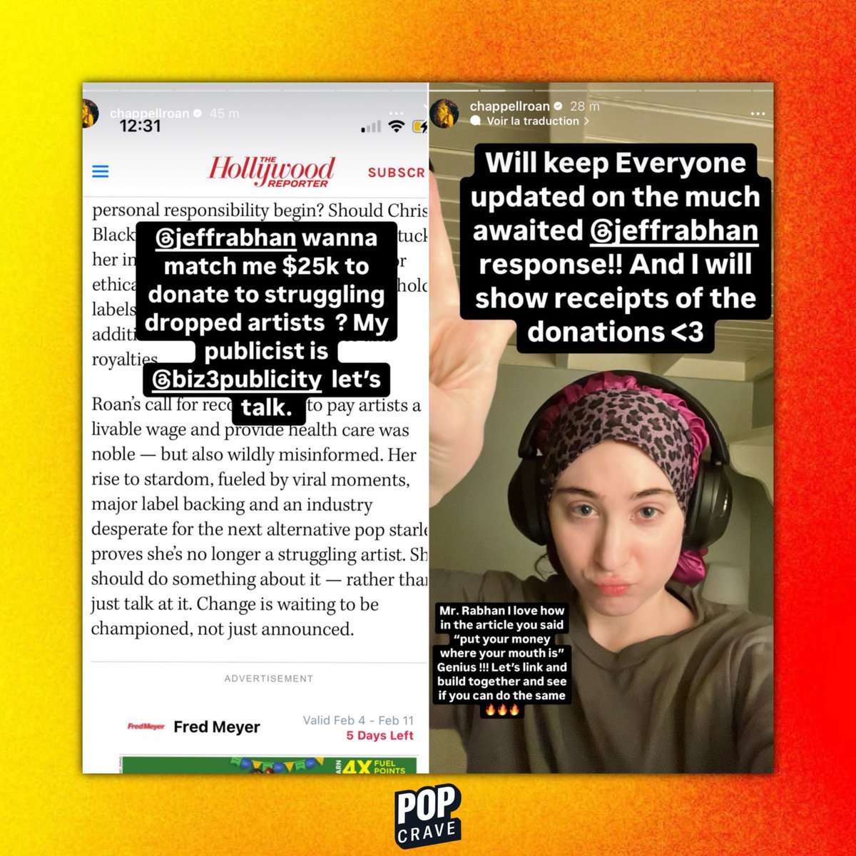 Chappell Roan responds to former music executive Jeff Rabhan criticizing her #GRAMMYs speech demanding livable pay for artists:

“wanna match me $25k to donate to struggling dropped artists? […] I love how in the article you said “put your money where your mouth is” Genius !!!