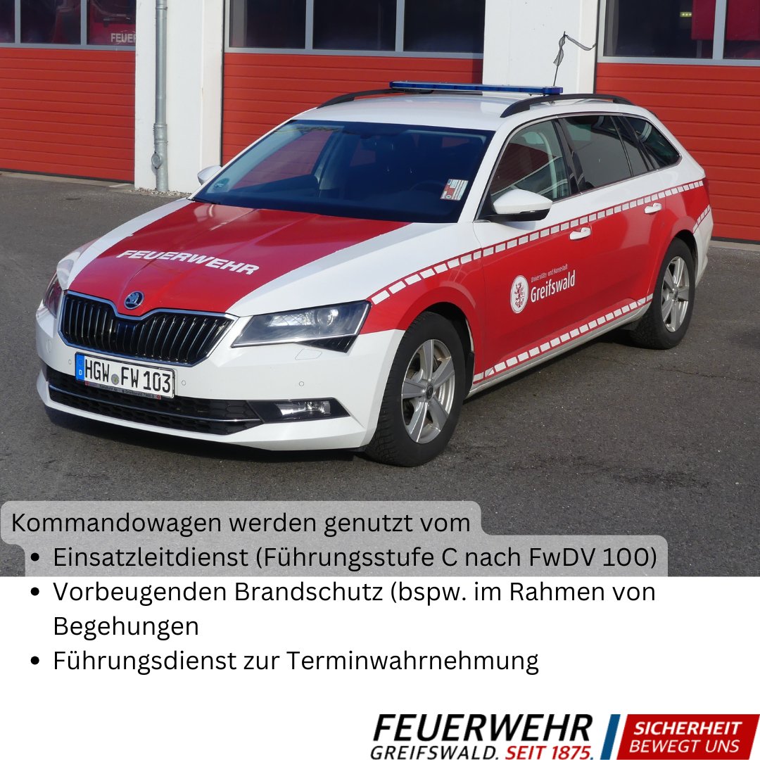 +++ INFORMATION +++
Damit die Führungskräfte, hier die Einsatzleitdienste des gehobenen/höheren feuerwehrtechnischen Dienstes zu Einsätzen oder zu dienstlichen Terminen kommen können, werden sogenannte Kommandowagen genutzt.
#Notruftag
#Greifswald112