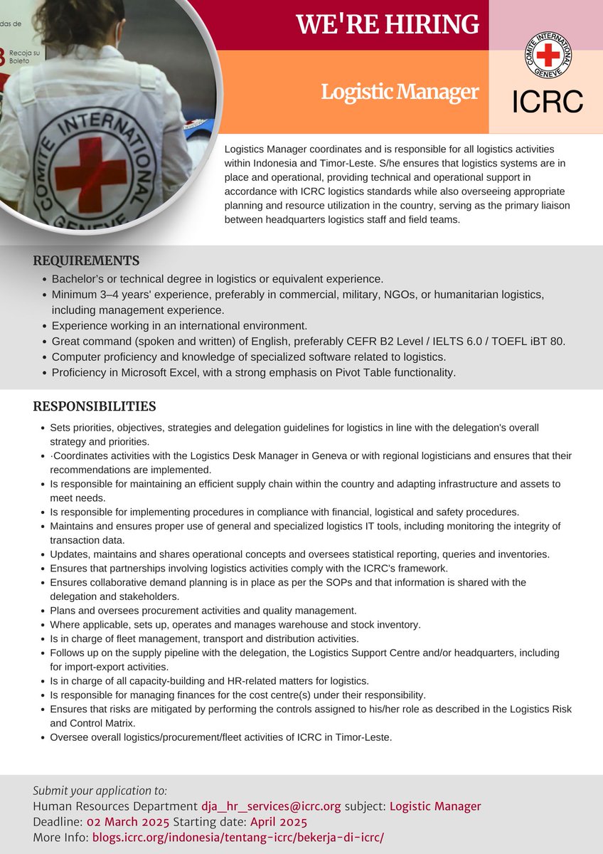 Yang berminat, silahkan melamar ya.
Mohon juga dibantu share info ini ke teman-teman atau saudaranya.

blogs.icrc.org/indonesia/tent…

#lowongankerja #loker #lokerjakarta #lokerjakartaselatan