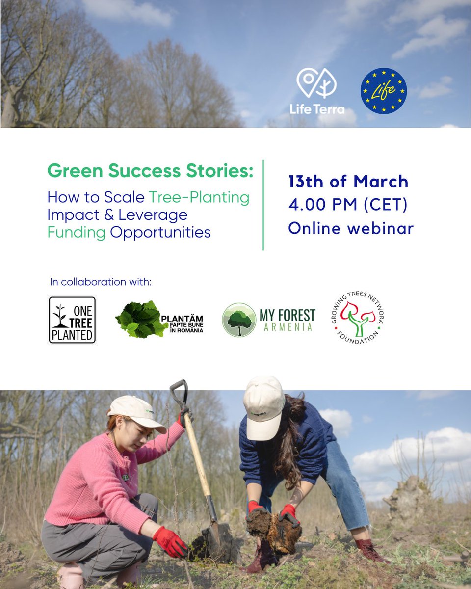 Life Terra (@lifeterraeurope) on Twitter photo Discover how to scale up tree-planting and reforestation to combat #climatechange & restore ecosystems with successful case studies from leading tree-planting orgs
🌐us06web.zoom.us/webinar/regist…
🟢Speakers: <a href="/onetreeplanted/">One Tree Planted</a>, Growing Trees Network , Plantam fapte bune, <a href="/MyForestArmenia/">My Forest Armenia</a> Discover how to scale up tree-planting and reforestation to combat #climatechange & restore ecosystems with successful case studies from leading tree-planting orgs
🌐us06web.zoom.us/webinar/regist…
🟢Speakers: <a href="/onetreeplanted/">One Tree Planted</a>, Growing Trees Network , Plantam fapte bune, <a href="/MyForestArmenia/">My Forest Armenia</a>