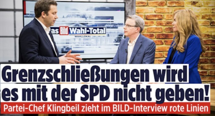 "Grenzschließungen wird es mit der SPD nicht geben" betont Lars Klingbeil. Ich hoffe, das verbreitet sich millionenfach.