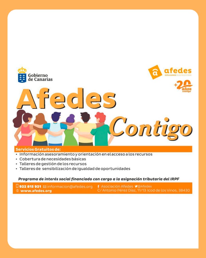 Afedes's tweet photo. Resultados del Proyecto AFEDES Contigo

Gracias a todos/as los que hacen posible este proyecto. Juntos/as seguimos trabajando por una sociedad más justa y solidaria.

Proyecto de interés social financiado con cargo a la asignación tributaria del IRPF. Gobierno de Canarias https://t.co/keZOaxWBDb