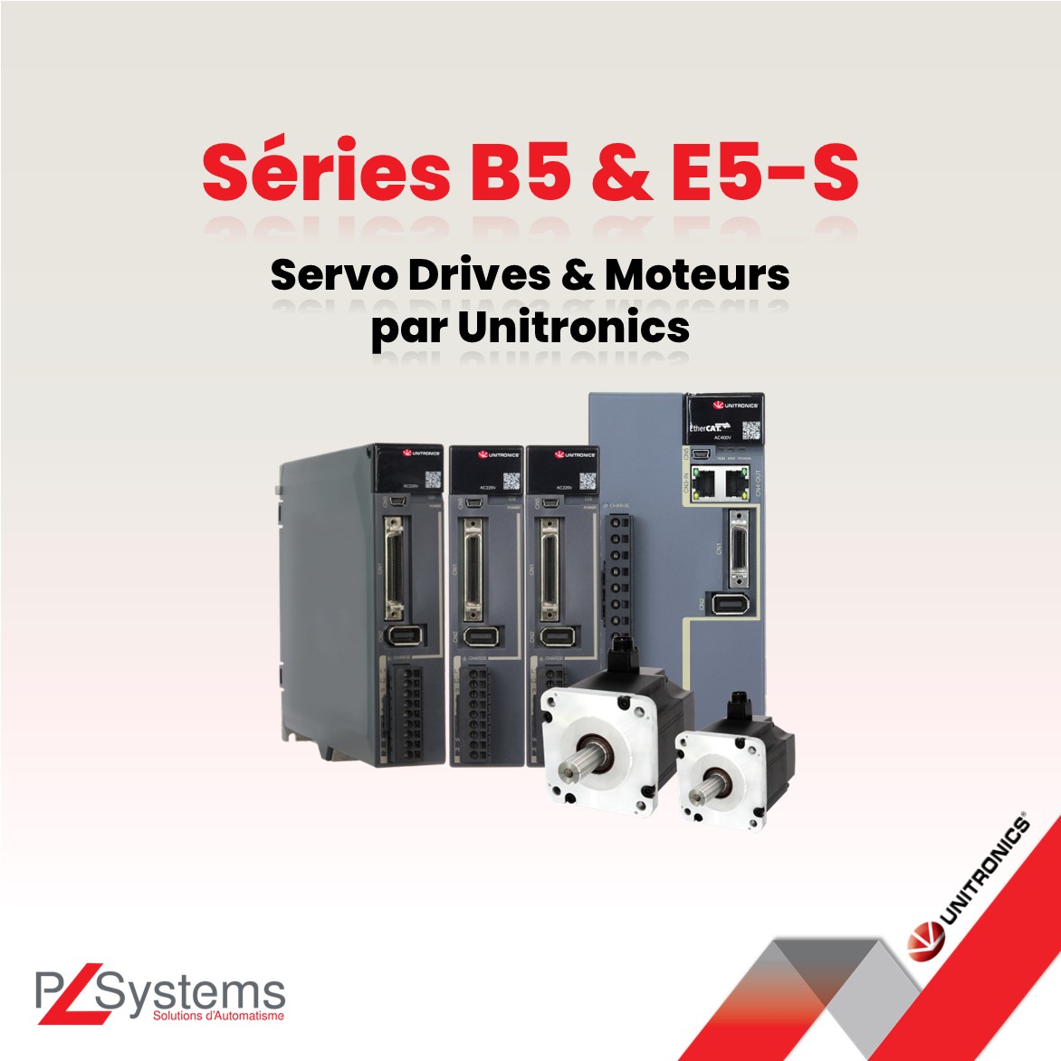PLSystems's tweet photo. 🚨Nouvelle gamme de Servo Drives &amp; Moteurs Unitronics B5 &amp; E5-S🚨
✔ Plage de puissance étendue : 50W à 7,5 kW
✔ Communication intégrée : EtherCAT &amp; CANopen
✔ Moteurs IP65/IP67, auto-tuning, STO, frein intégré
✔ Contrôle jusqu'à 8 axes
Plus d’infos : https://t.co/YTpQPWAakF https://t.co/bGiLQljqV6
