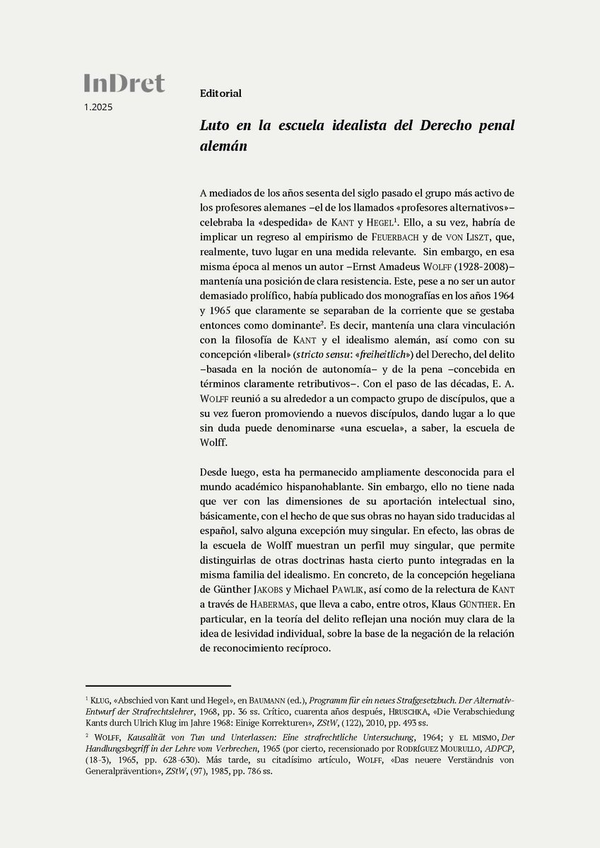 IndretPenal's tweet photo. Luto en la escuela idealista del Derecho penal alemán. Editorial de InDret Penal 1/2025, por Jesús-María Silva Sánchez. Disponible en: https://t.co/RpOjtlwFGf https://t.co/hikPssCITQ