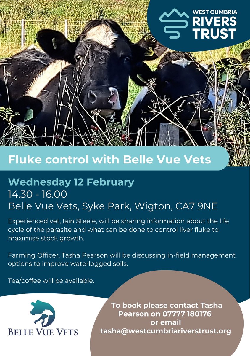 West Cumbria Rivers Trust (@westcumbriart) on Twitter photo Join us weds 12th Feb at Belle Vue Vets for information on controlling liver fluke and improving waterlogged soils.
Email Tasha@westcumbriariverstrust.org to book.
๐ฎ Join us weds 12th Feb at Belle Vue Vets for information on controlling liver fluke and improving waterlogged soils.
Email Tasha@westcumbriariverstrust.org to book.
๐ฎ