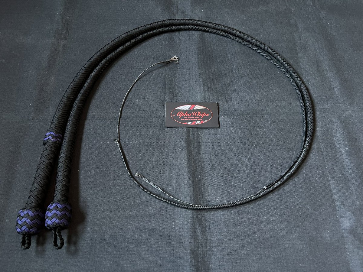 Custom Order odd to the UK. 

Matching set featuring a 2ft Junior Series snake and a 3ft Foundation Series bull. 
Both with purple knot details and Birds Eye handles.