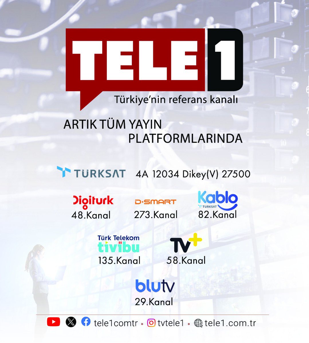 merdanyanardag's tweet photo. TELE1 ARTIK HER YERDE.. TÜRKSAT, DIGITURK VE D-SMART'TAN SONRA, BÜTÜN KABLO TV VE DIGITAL PLATFORMLARDA DA YAYINDA. TÜRKİYE'NİN REFERANS KANALI TELE1, BASKILARA İNAT, İZLEYİCİLERİNİN VE HALKIN DESTEĞİYLE BÜYÜYOR, GÜÇLENİYOR. https://t.co/GKiUf9lLQj