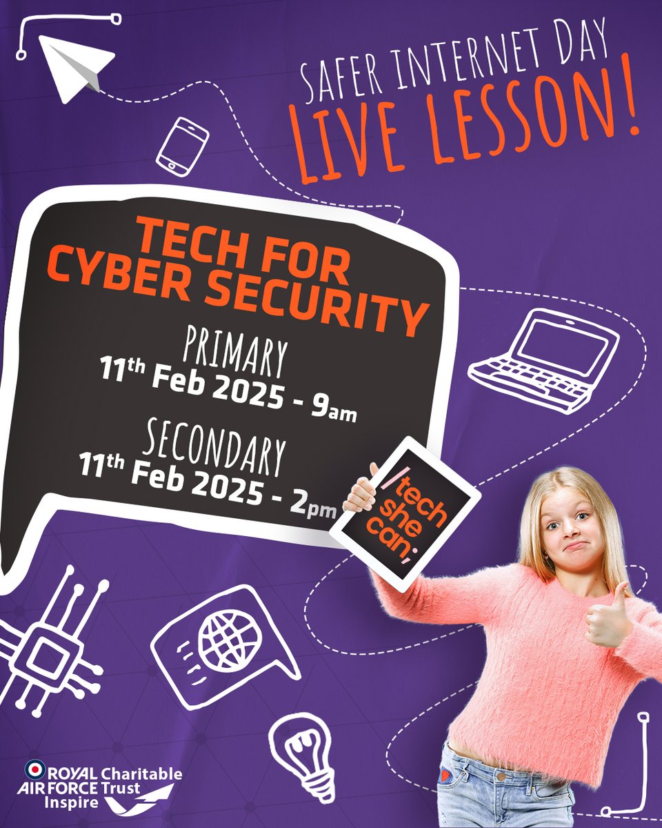 We are partnering with <a href="/Tech_She_Can/">Tech She Can</a> on a LIVE virtual lesson for #SaferInternetDay featuring real-life cyber security experts Heather and Anna. 

We will be speaking to classrooms across the UK sharing tips on how young people can stay safe online. 
 
#WomenInScience #SID2025