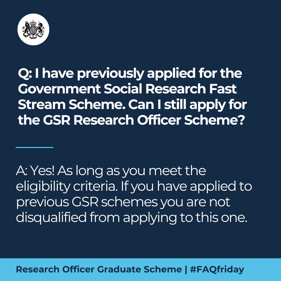 Each #FAQfriday we answer one of our most asked questions about the GSR Research Officer Graduate Scheme. 💡  

Don’t forget to finish your application before 27 Feb: bit.ly/gsr-scheme