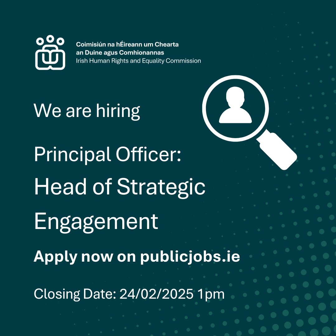 We are hiring. We are seeking a dedicated and dynamic person to become our new Head of Strategic Engagement.
Visit our website for more information, or apply now on publicjobs.ie