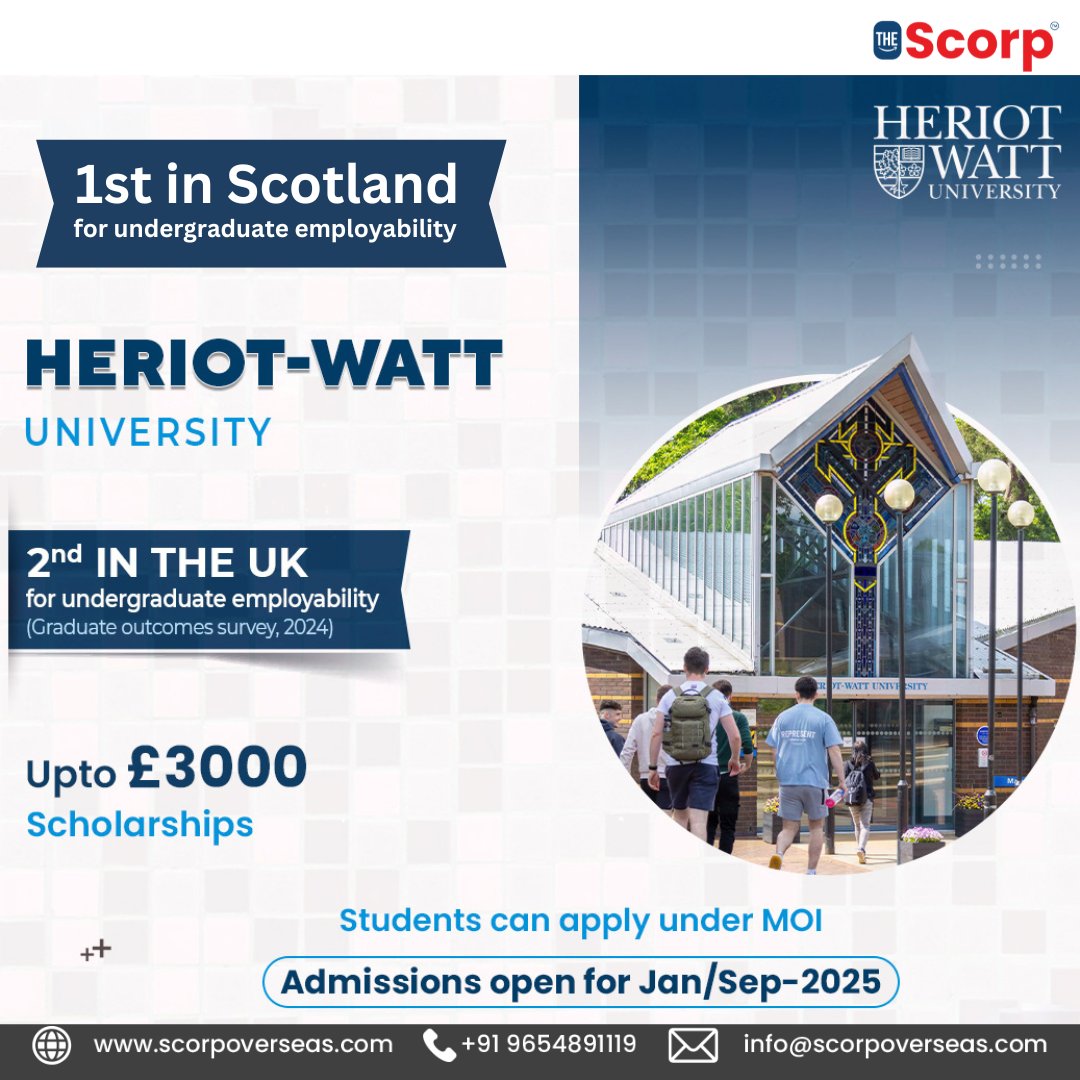 ScorpOverseas's tweet photo. Unlock Your Potential at Heriot-Watt University
 
  𝐀𝐝𝐦𝐢𝐬𝐬𝐢𝐨𝐧𝐬 𝐚𝐫𝐞 𝐧𝐨𝐰 𝐨𝐩𝐞𝐧 𝐟𝐨𝐫 𝐉𝐚𝐧𝐮𝐚𝐫𝐲 &amp; 𝐒𝐞𝐩𝐭𝐞𝐦𝐛𝐞𝐫 𝟐𝟎𝟐𝟓 𝐢𝐧𝐭𝐚𝐤𝐞𝐬!
 
#HeriotWattUniversity #StudyInUK #Scholarships #Employability https://t.co/DQi2WRxIsj